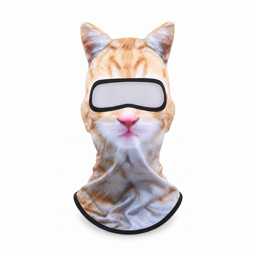 MountainShred Ginger Cat ski mask - animal face balaclava worn under a helmet