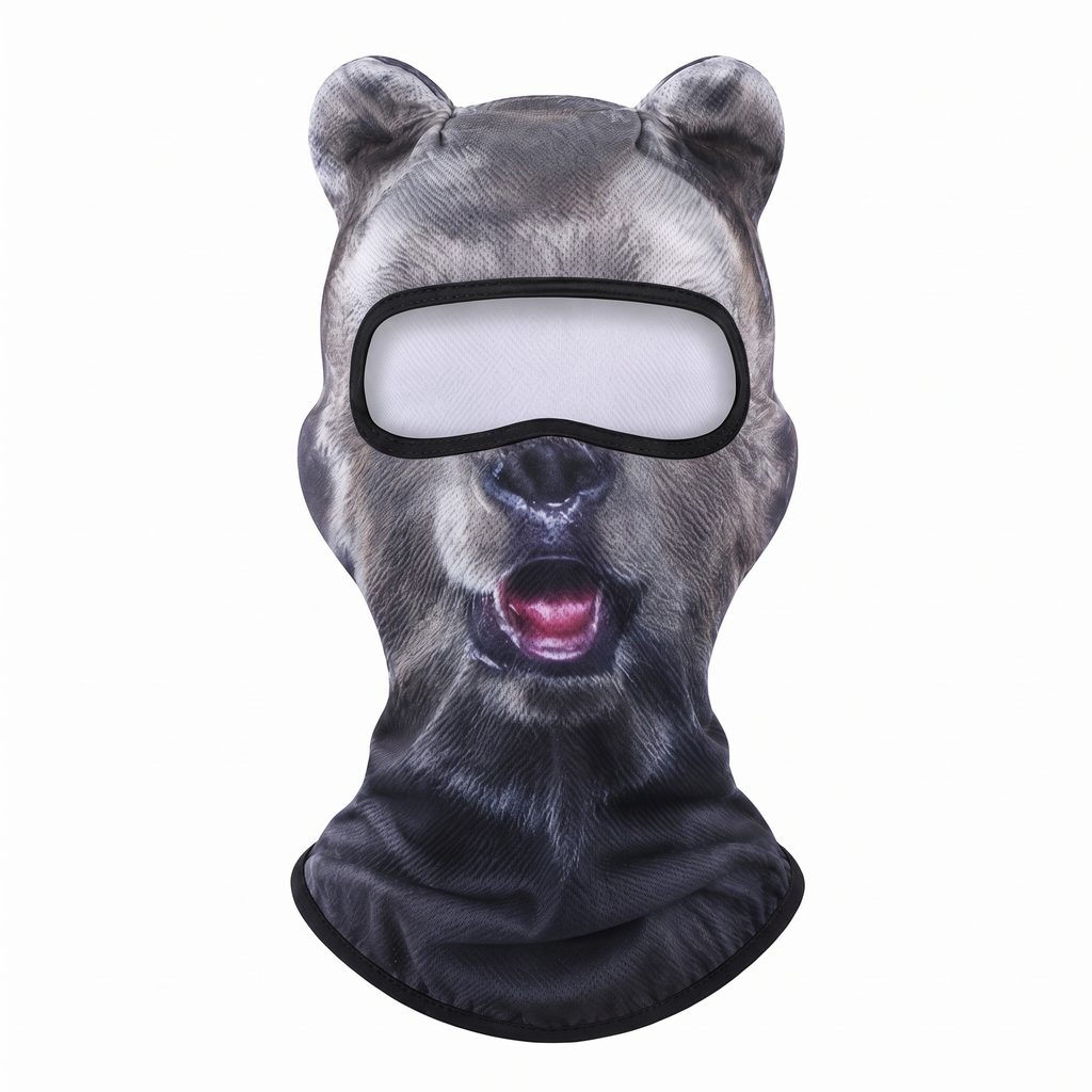 MountainShred Grizzly ski mask - animal face balaclava worn under a helmet