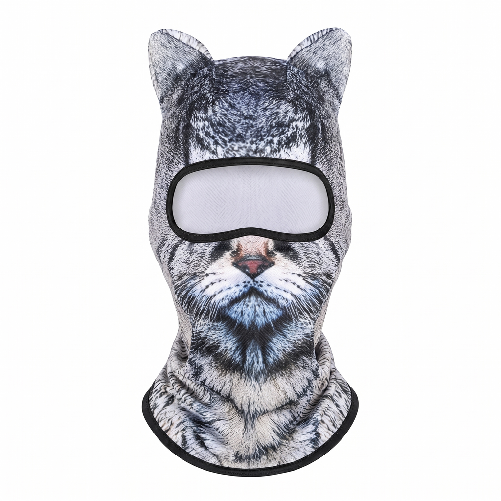 MountainShred Snow Lynx ski mask - animal face balaclava worn under a helmet